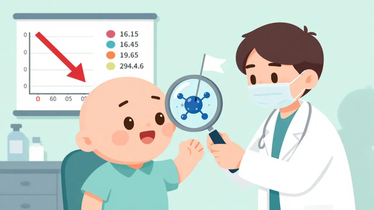 Patient getting a skin test as immune cells surrender to penicillin, with health outcome chart in background.