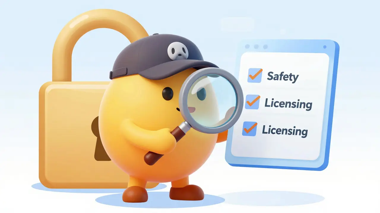 Person verifying the safety and licensing of an online pharmacy