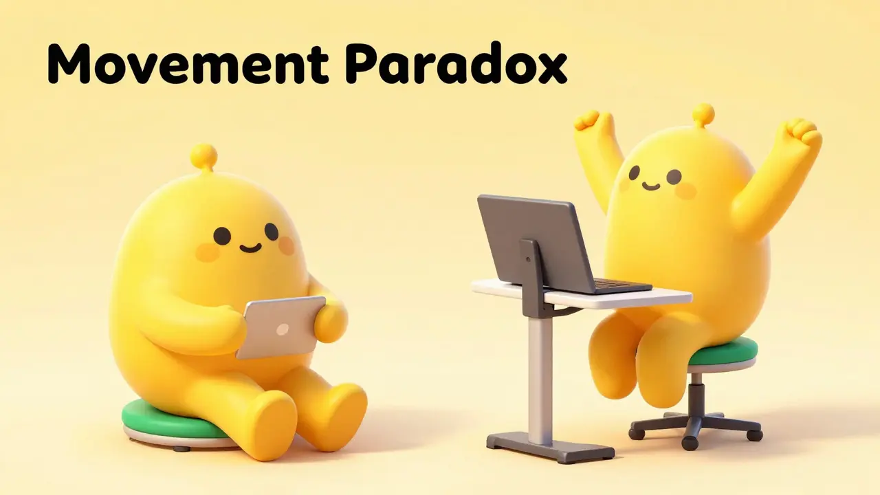 Split view of a person alternating between sitting and standing at a height-adjustable desk