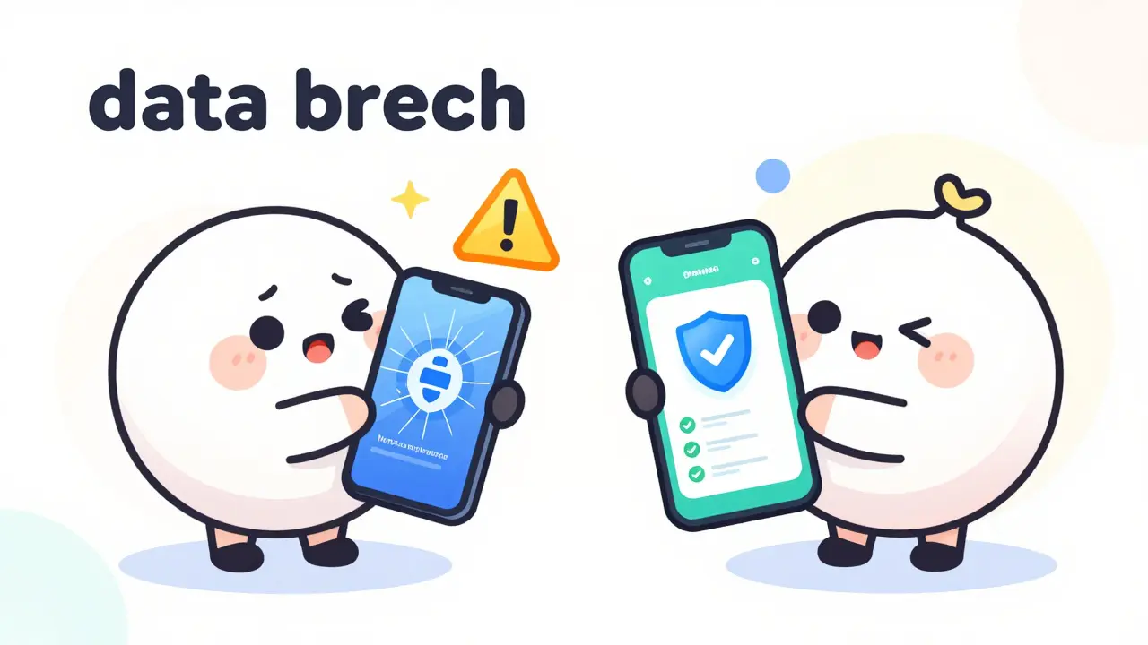 Comparison of insecure phone photos vs secure pharmacy app storage