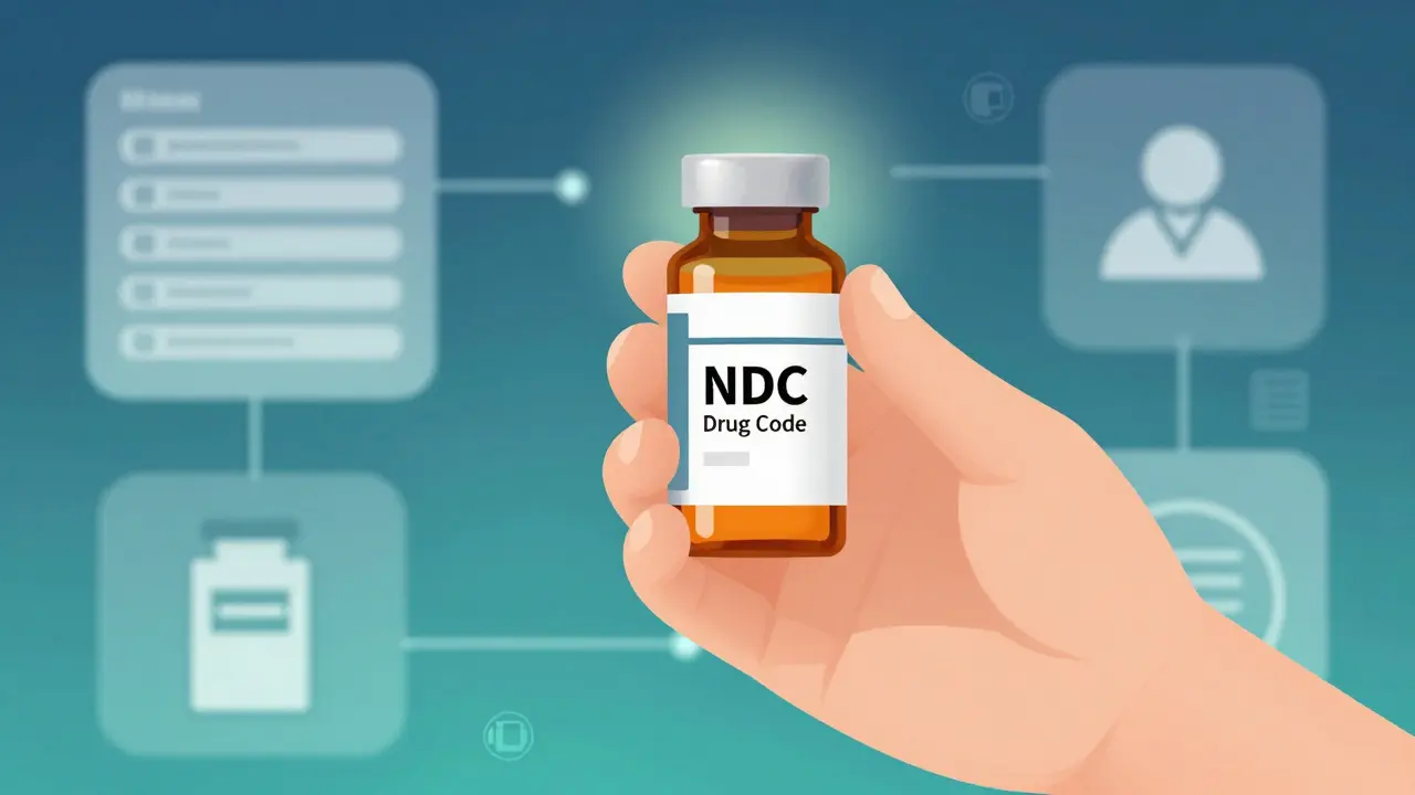 Hand holding prescription bottle focusing on the National Drug Code label.