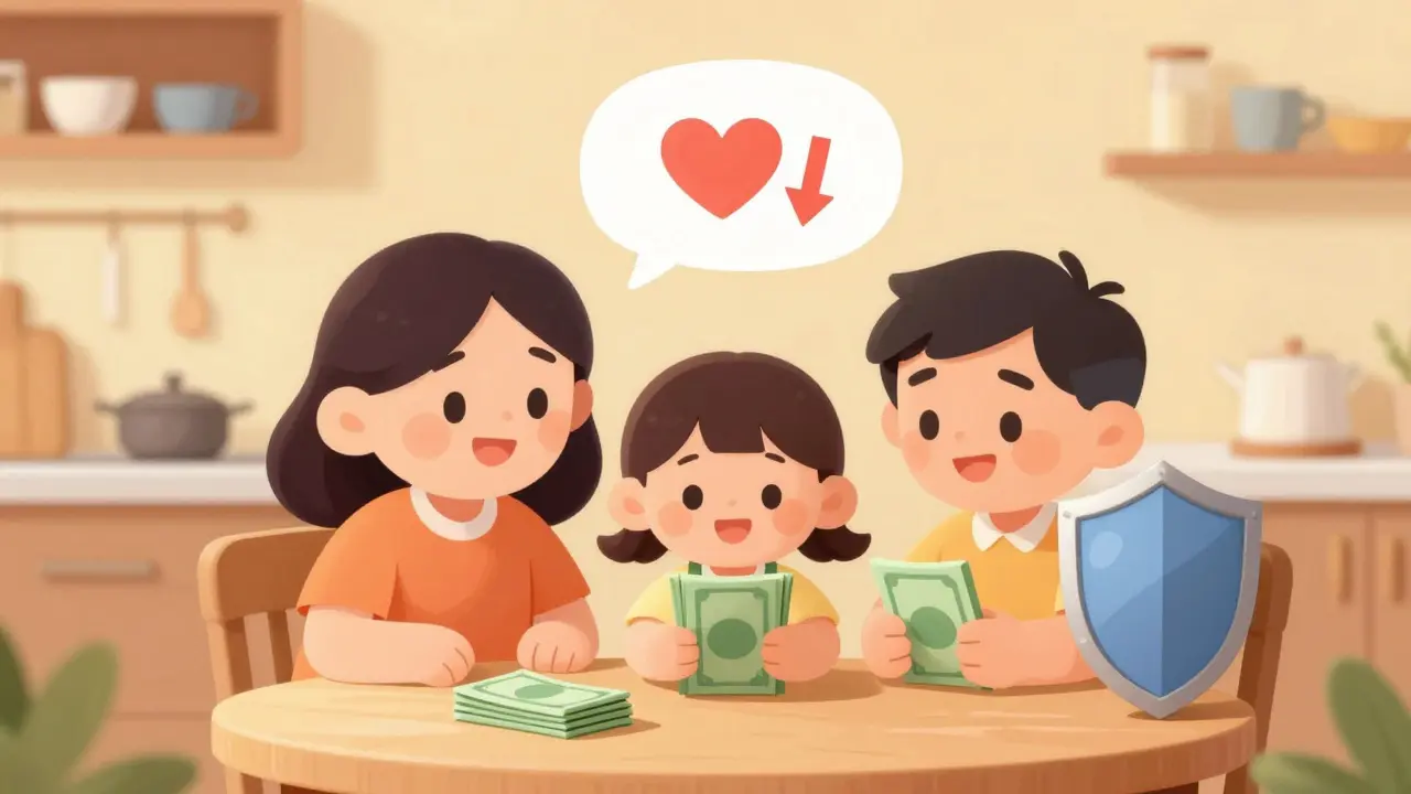 Happy family relieved by lower healthcare costs