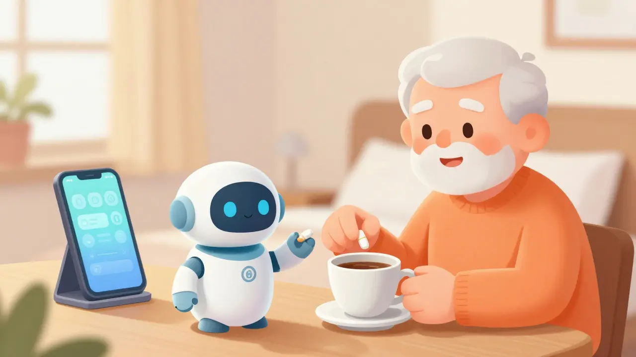 Senior using tech tools for daily medication routine