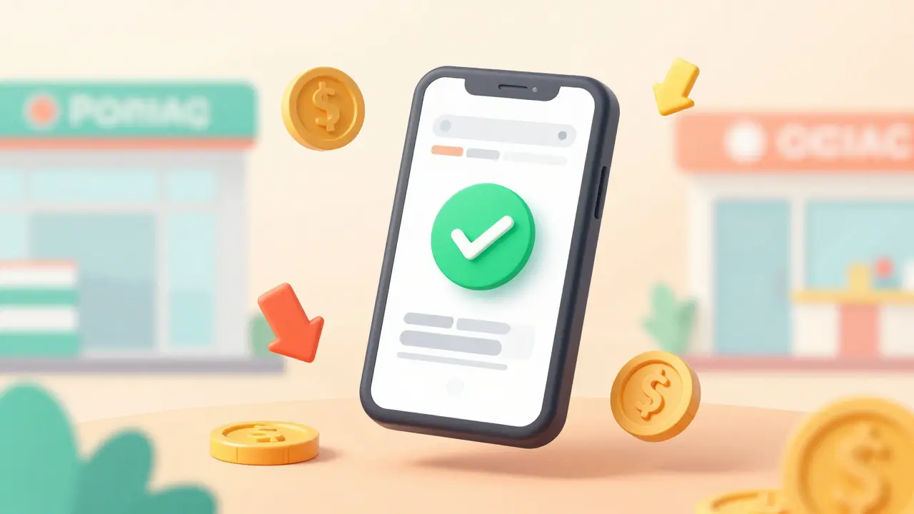 Stylized smartphone showing discount coupons and savings icons
