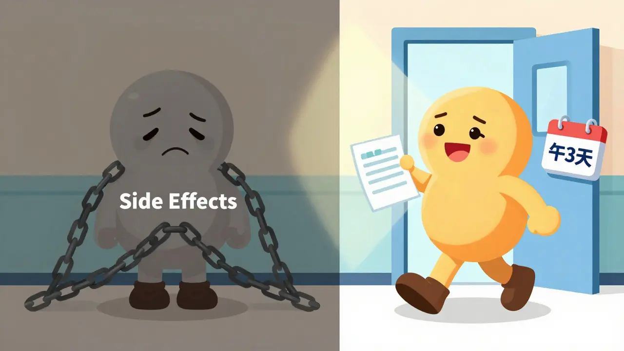 Comparison of slow recovery vs fast discharge using cartoon characters.