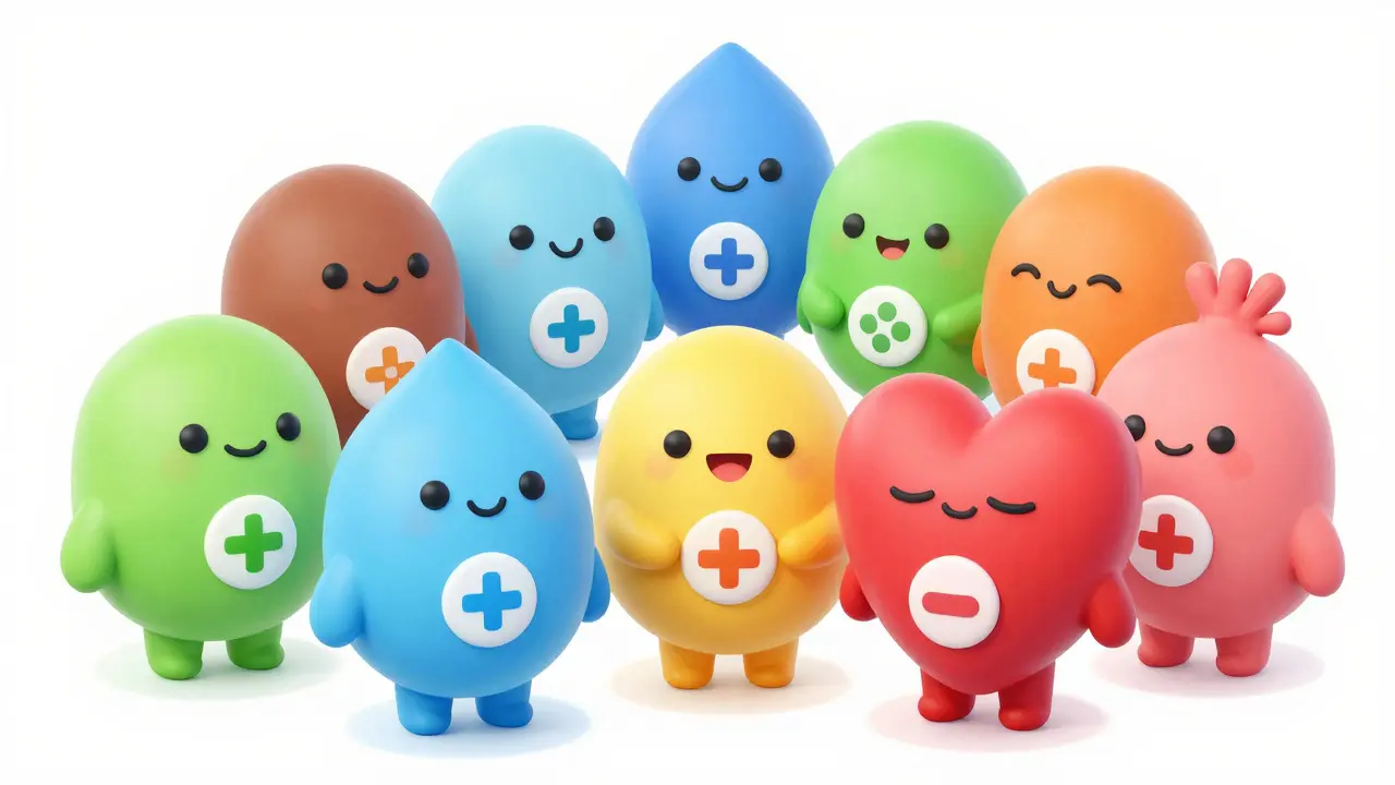 Cute cartoon characters representing different blood pressure medication types.