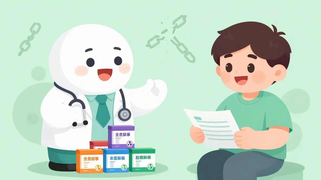 Doctor reassuring patient about generic medication effectiveness