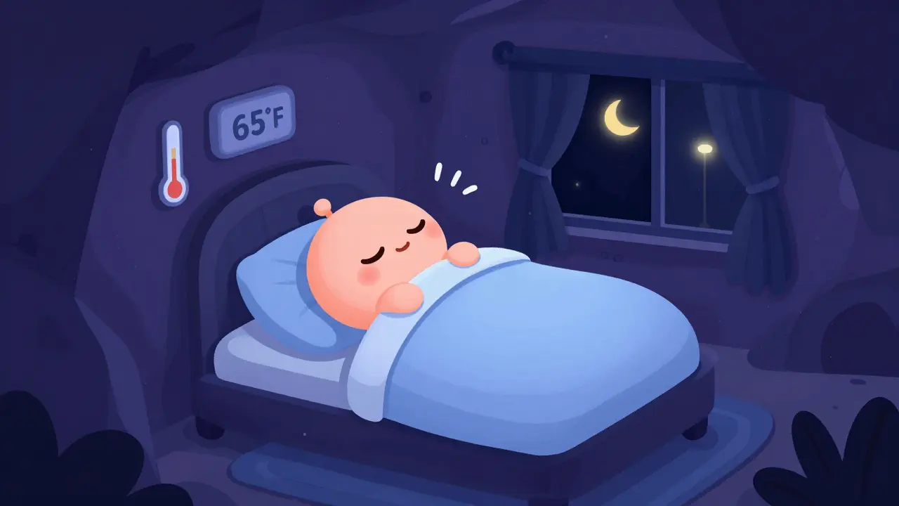 Illustration of a character sleeping in a cool, dark, cave-like bedroom