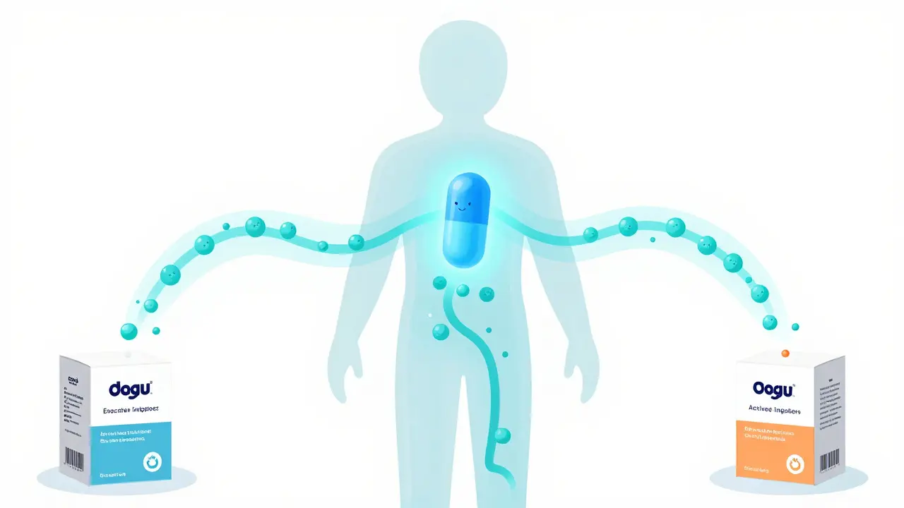 Illustration showing identical drug absorption in body