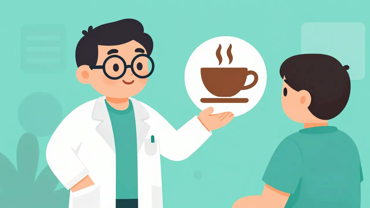 Pharmacist explaining bioequivalence using a coffee analogy