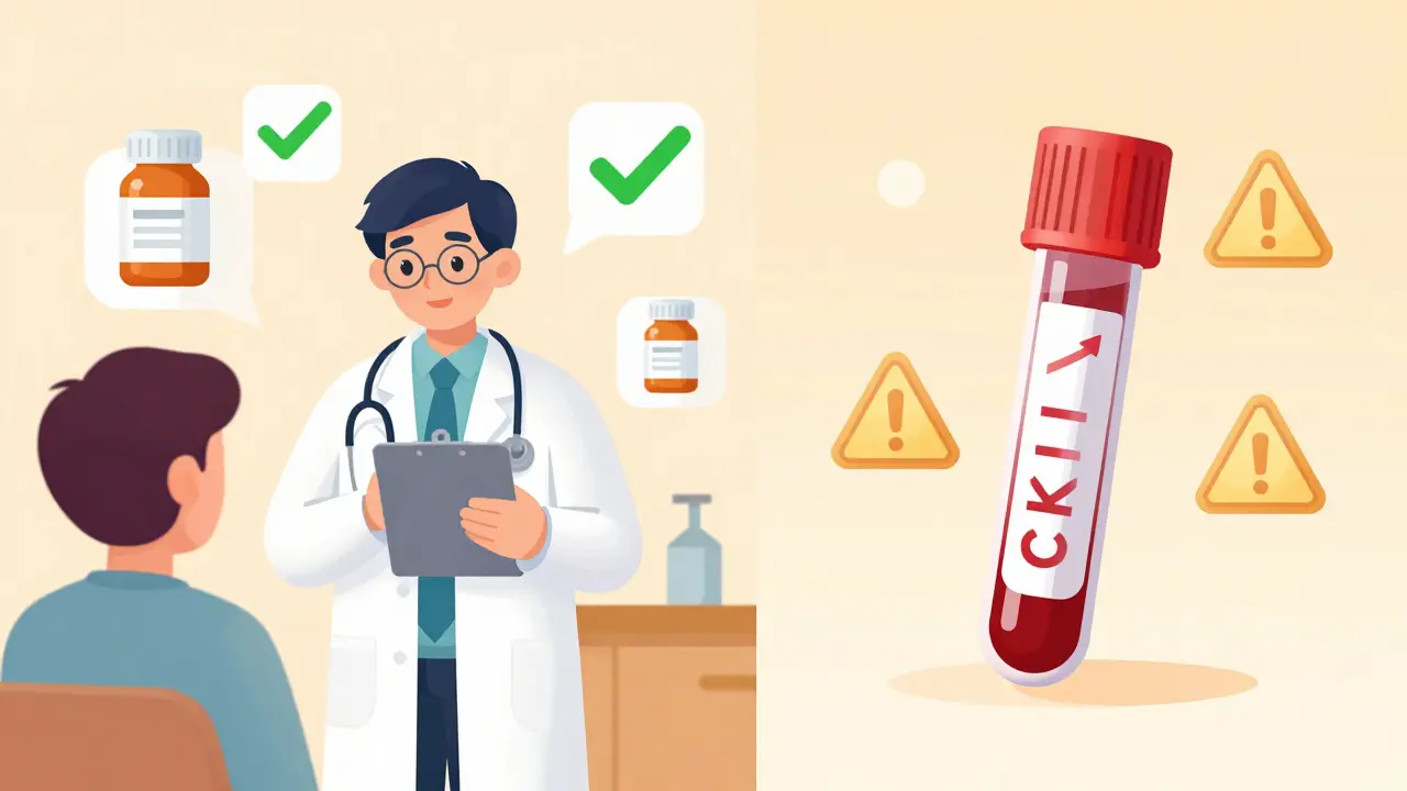 Doctor reviewing meds and blood tests for drug interaction safety