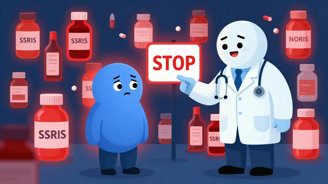 Doctor warning patient about mixing meds and serotonin risk