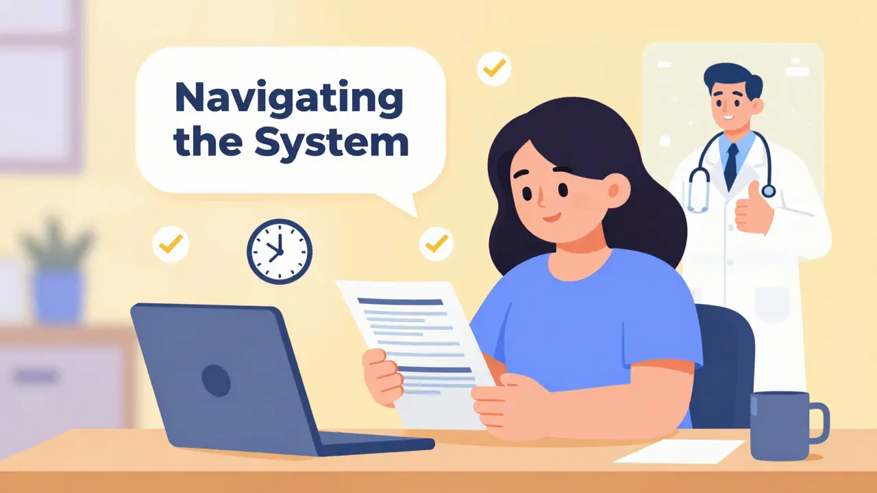 Empowered patient checking drug formulary and contacting doctor