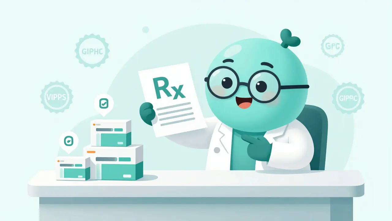 Friendly cartoon pharmacist explaining prescription requirement and pricing options