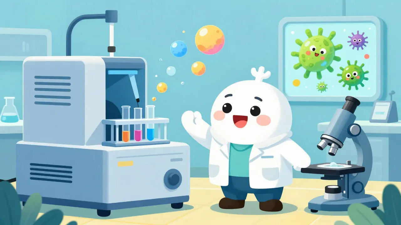 Lab analyst using friendly equipment to test drug purity and potency