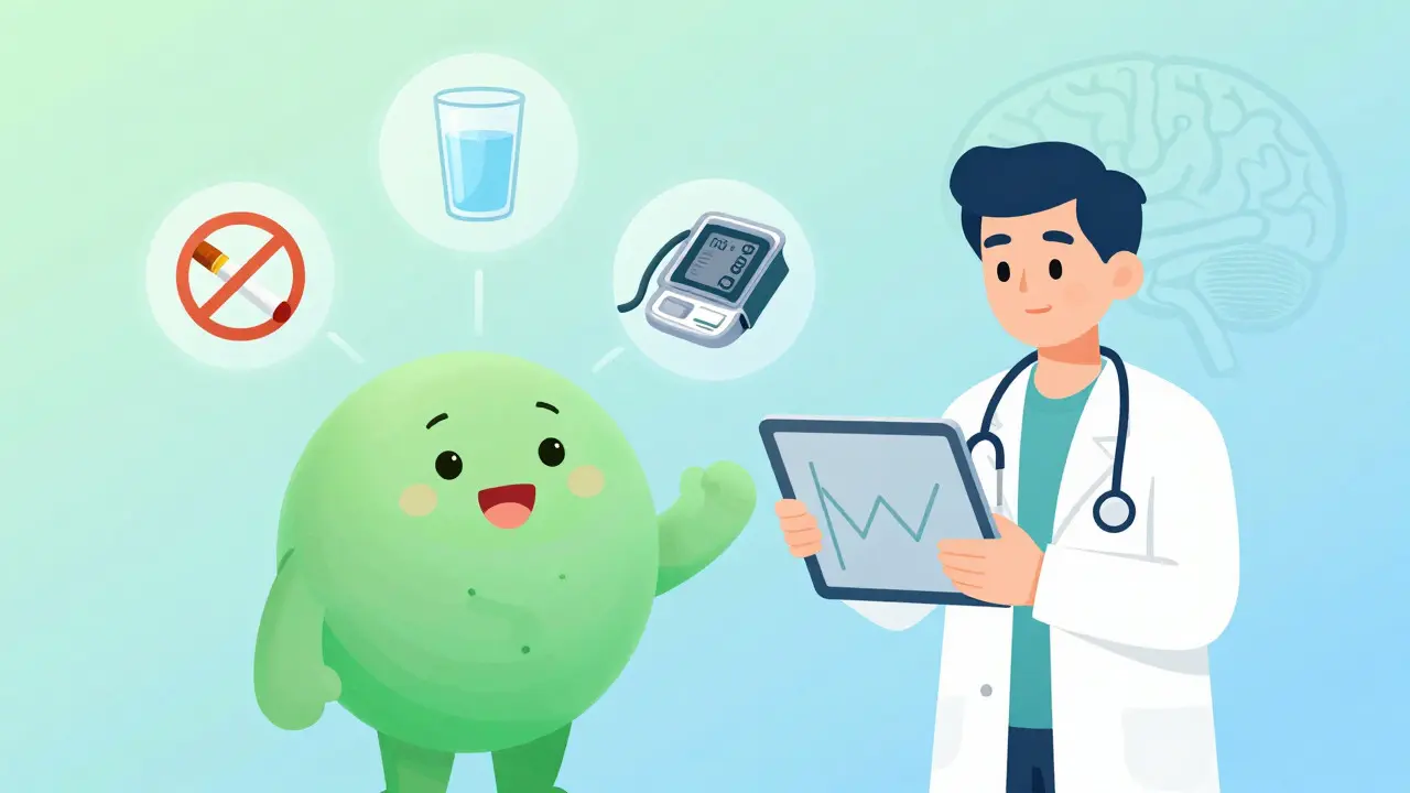 Patient and doctor discussing health monitoring with lifestyle icons