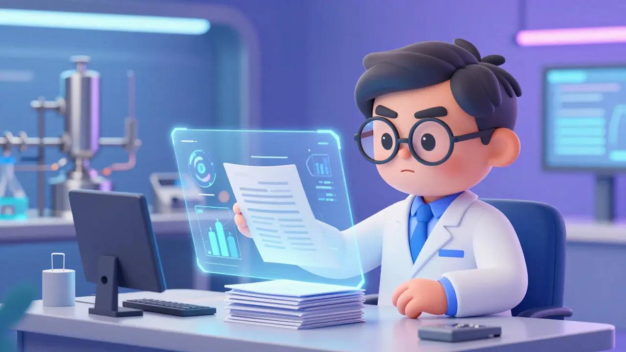 Qualified person reviewing batch data with AI cloud technology