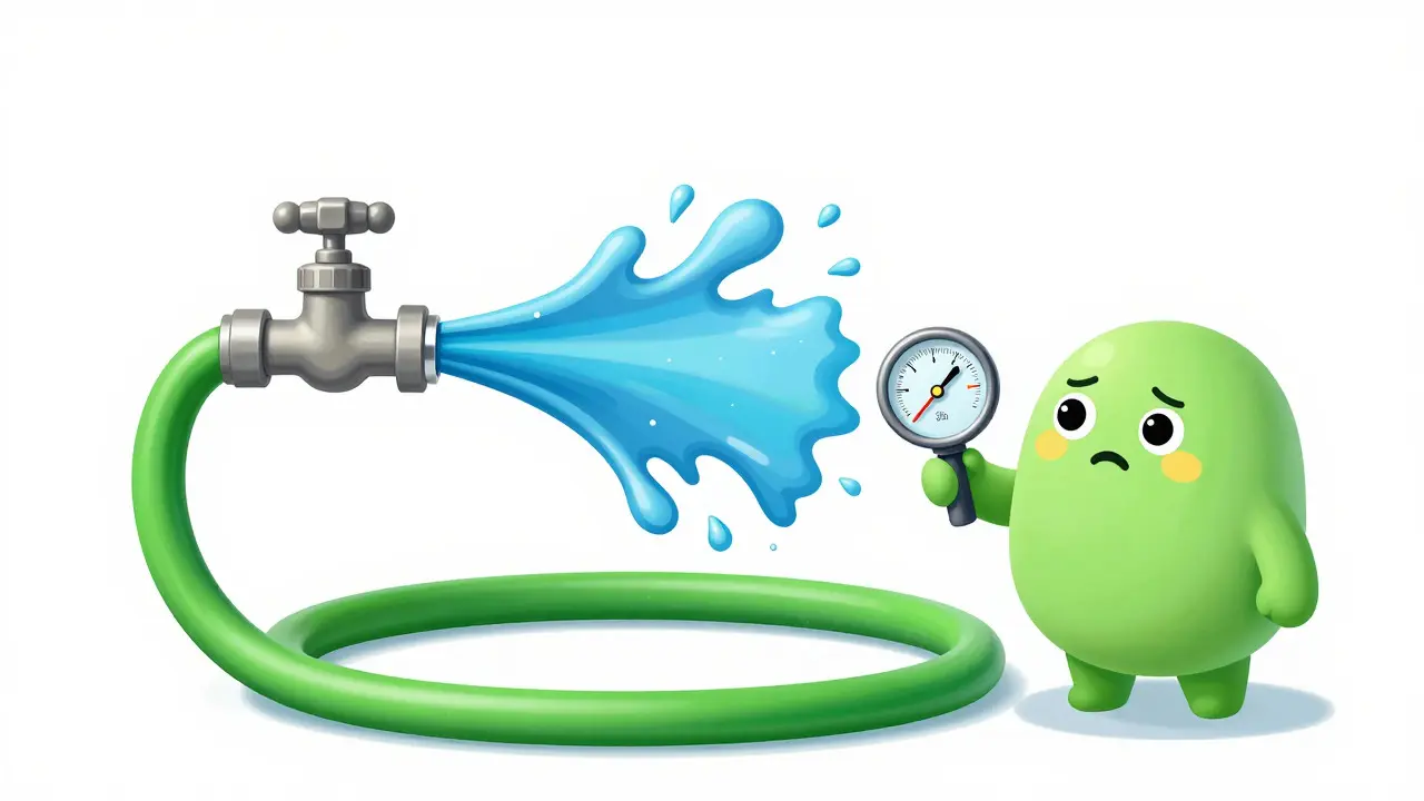 Rounded cartoon metaphor of a constricting hose representing blood pressure spikes during sleep apnea